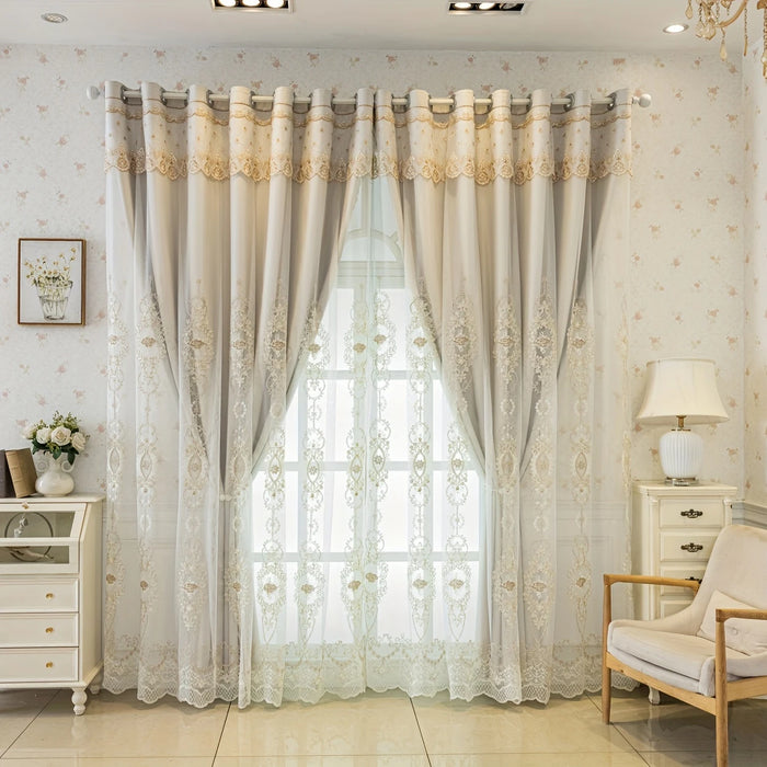 2-Piece Double-Layered Embroidered Blackout Curtains