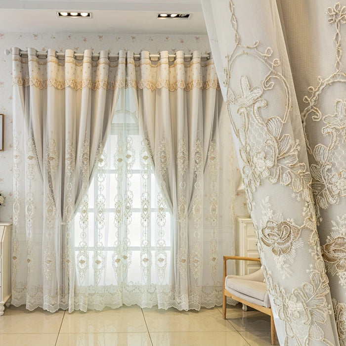 2-Piece Double-Layered Embroidered Blackout Curtains
