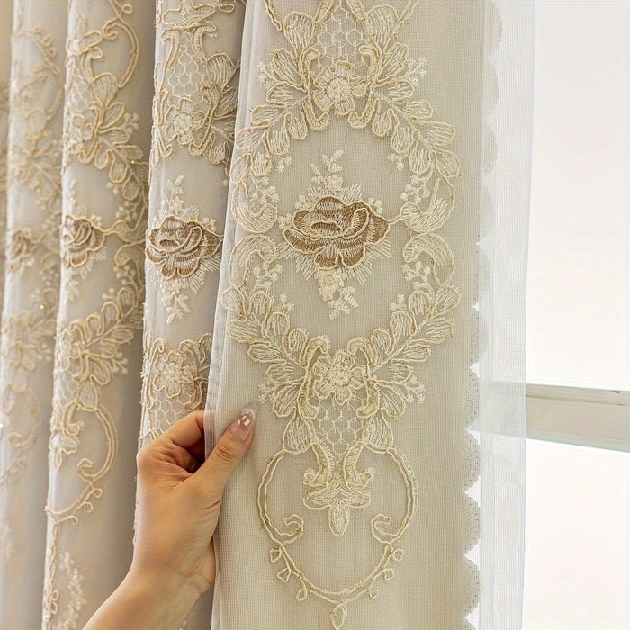 2-Piece Double-Layered Embroidered Blackout Curtains
