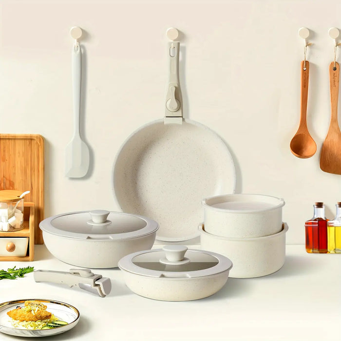 12-Piece Nonstick Cookware Set with Detachable Handle