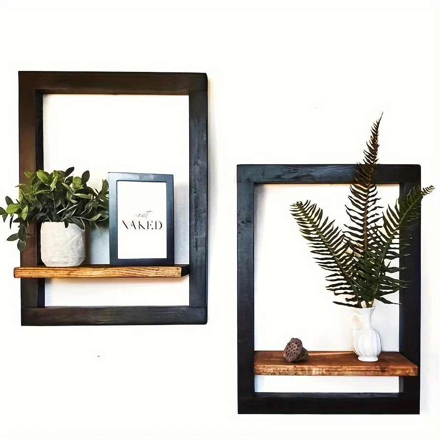 Rustic Wooden Hanging Shelf Bracket Set