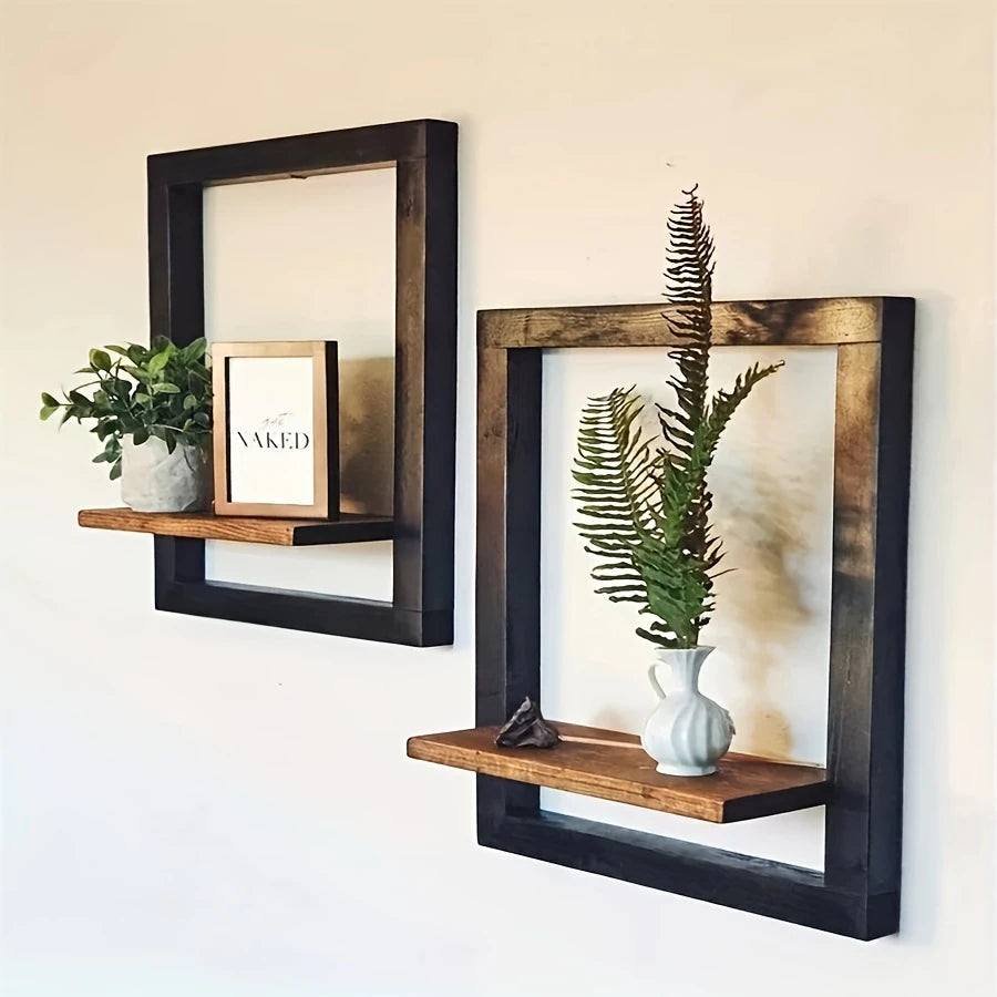 Rustic Wooden Hanging Shelf Bracket Set