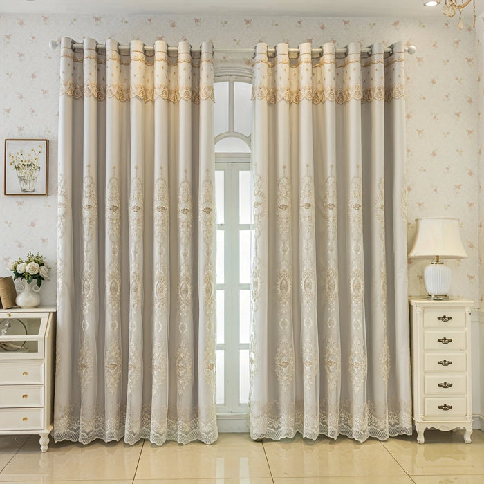 2-Piece Double-Layered Embroidered Blackout Curtains